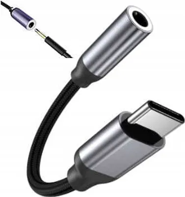 Image de Câble - USB-C vers jack 3,5 mm - Adaptateur audio AUX DAC - mini-jack - nylon - 7 cm - noir - Plug and Play