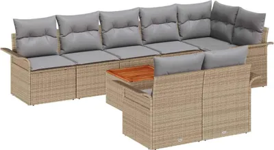 Immagine prodotto di vidaXL Set di divani da giardino con cuscini 9 pezzi Beige poly rattan