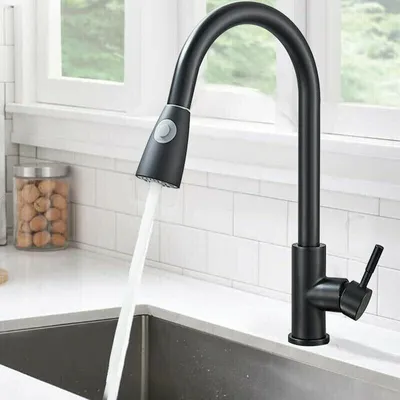 Produktbild von Küchenarmatur Schwarz Ausziehbar Brause Wasserhahn Küche Mischbatterie Edelstahl
