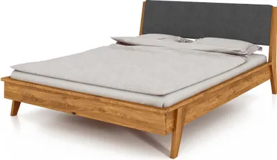 Produktbild von Bett RETRO 90 x 220 aus Massivholz, mit Polsterkopfteil, Naturgeölt