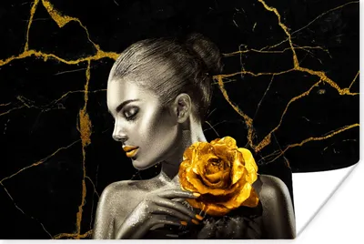 Produktbild von MuchoWow® Poster Frauen - Rosen - Gold - Marmor 120x80 cm - Bilder