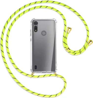 Produktbild von Handykette Backcover-Schutzhülle mit Band (Metall goldfarben) für Motorola Moto E6s - neongelb