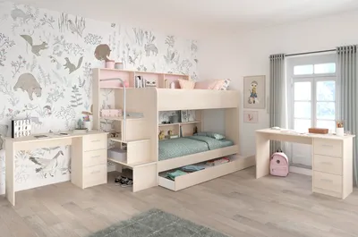 Produktbild von Kinder- und Jugendzimmer Möbel Set mit Etagenbett 90x200 und 2x Schreibtisch Parisot Bibop
