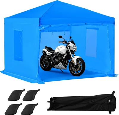 Immagine prodotto di Tenda per verniciatura - Cabina di verniciatura/cabina di verniciatura 293 x 293 x 181 cm - Impermeabile, portatile e pieghevole - 2 finestre laterali in rete - Per auto, mobili, moto - Protezione antispruzzo - Blu