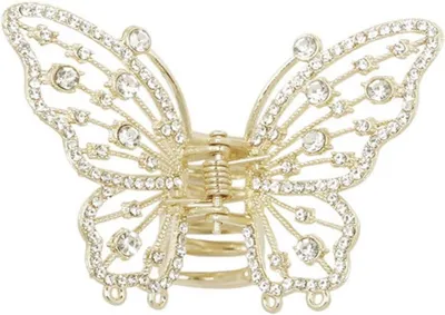 Produktbild von 2 Schmetterlings-Haarspangen für Damen, Metall-Haarklammern mit Strasssteinen, rutschfeste Haarnadeln in Gold