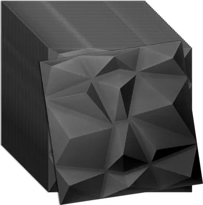 Produktbild von 3D Wandpaneele Schwarz 40 Stück / 10 m² | Deckenpaneele aus Polystyrol | 50 × 50 cm | Geometrische Dekorplatten | Verdico
