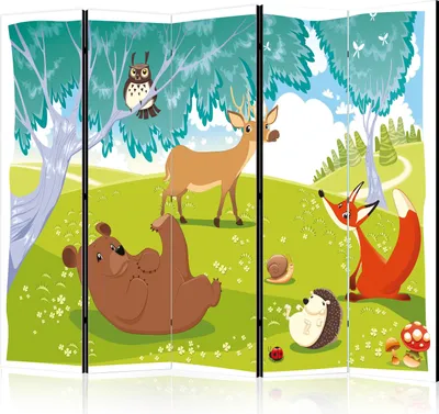 Produktbild von 5-teiliger Einseitiger Vlies Paravent - Funny animals II 225x172 cm Für Kinder e-A-0031-z-c