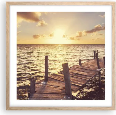 Produktbild von Gerahmtes Poster - Rahmen in heller Eiche - Brücke Sonne Ozean - 50x50 cm - Wand Bild - Wanddeko - Wandbilder - Wandposter - Bilderrahmen - Bilder - Kunstdruck - Wandbild - P2NAC50x50-4168