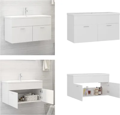 Produktbild von vidaXL Waschbeckenunterschrank mit Einbaubecken Weiß Holzwerkstoff - Waschbeckenunterschrank Mit Waschbecken - Waschbeckenunterschränke Mit Waschbecken - Waschbeckenunterschrank - Waschbeckenunterschränke