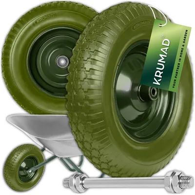 Produktbild von KRUMAD Schubkarrenrad Vollgummi mit Achse 200 kg 4.80/4.00-8 39 cm Metall Ersatzrad für Schubkarre Schubkarrenzubehör