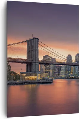 Produktbild von Bild auf Leinwand - Leinwandbild - Einteilig - New York Brücke Nacht - 70x100cm - Wand Bild - Wanddeko - Wandbilder - Leinwanddruck - Wanddekoration - Leinwand bilder - Wandbild - PA70x100-4048