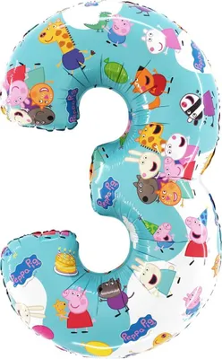 Obrázok produktu pre 1 fóliový balón číslo 3 Peppa Pig, 66 cm / 26 palcov