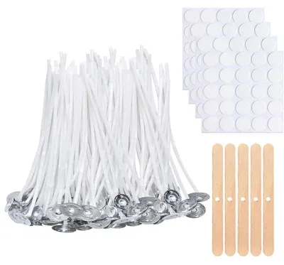 Image de Kerzendocht Set, 100 pièces, 10 cm, coton, sans fumée, pour la fabrication de bougies, idéal pour les projets de bricolage