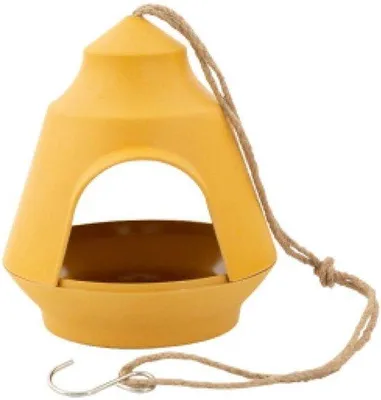 Productafbeelding van Vogel Voederhuis - Vogelhuisje Bamboe - Tuinvogels Voeren - Milieuvriendelijk Materiaal - 18x18x15.5 cm - Okergeel
