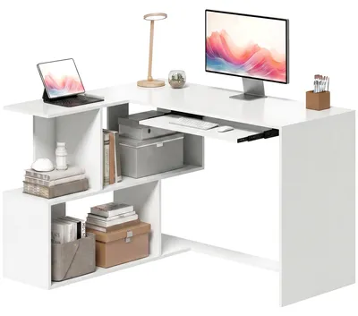 Produktbild von HOMCOM Eckschreibtisch L Form Computertisch mit Tastaturauszug, 4 Offene Ablagen