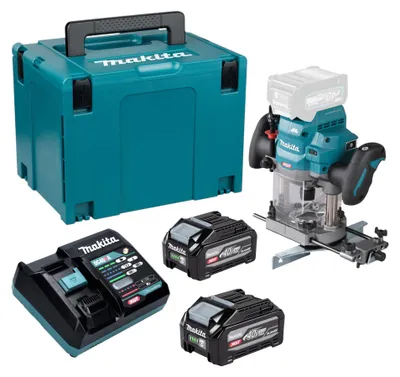 Obrázek produktu pro Akumulátorová horní frézka Makita RP 001 GU201 40 V max. 12 mm bezkartáčová + 2x akumulátor 4,0 Ah + nabíječka + Makpac
