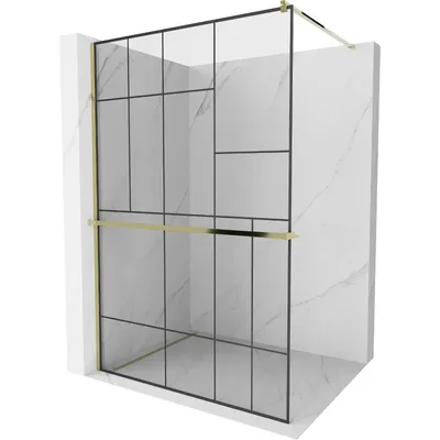 Obrázok produktu pre Mexen Kioto+ sprchová stena s poličkou a lištou 130 x 200 cm, transparentnéné/čierny vzor 8 mm, zlatá - 800-130-121-50-78