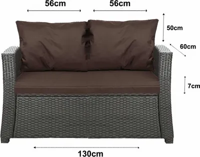 Zdjęcie produktu dla Poduszka na sofę ogrodową brązowa | siedzisko 130x60x7 + oparcie 2szt 56x50 | poduszka na sofę rattanową | zestaw poduszkek zewnętrznych