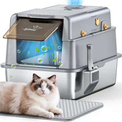 Image de Litière pour chat en acier inoxydable avec système de contrôle des odeurs et couvercle