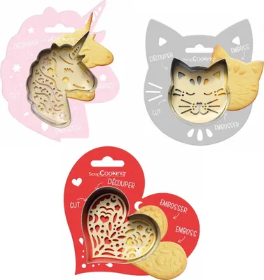 Produktbild von Relief-Keksset Katze + Einhorn + Herz