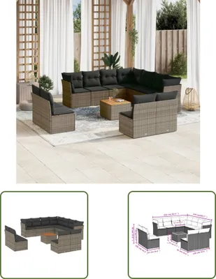 Produktbild von The Living Store 12-tlg. Garten-Sofagarnitur mit Kissen Grau Poly Rattan