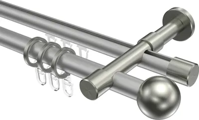 Produktbild von Interdeco Rundrohr-Innenlaufstange / Gardinenstange (Kombination) Silbergrau / Edelstahl-Optik, Typ Prestige Luino (Kugel), 20 mm Ø 2-läufig, 400 cm