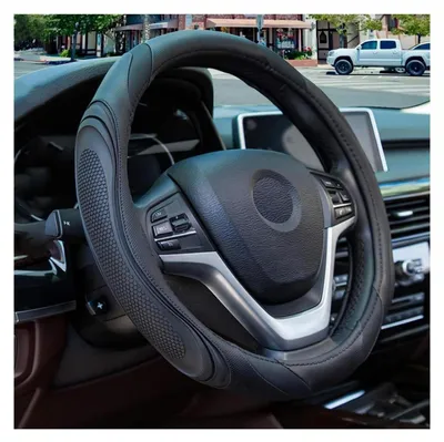 Obrázek produktu pro Potah na volant do auta, mikrovlákno, Imitace kůže, sportovní design, univerzální, 38 cm, černý