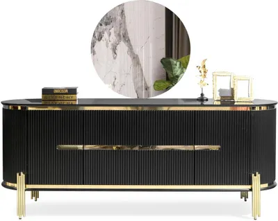 Produktbild von Modernes Sideboard Edelstahlmöbel Anrichte Kommode Schrank Schwarz