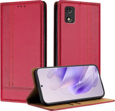 Produktbild von Handyhülle für itel A24 Pro Leder Flip Klappbare Schutzhülle mit Standfunktion Rot
