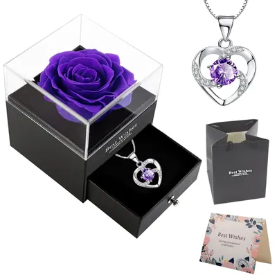 Ewige Rose Geschenkbox mit Halskette, lila, konservierte Rose
