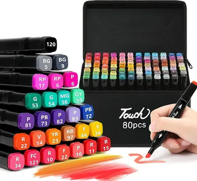 Produktbild von 80 Farben Graffiti-Stifte-Set, Doppelspitze Sketch Marker, Permanent Marker, schnell trocknender Alkoholmarker mit Tragetasche, Textmarker Set