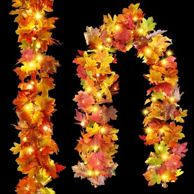 Produktbild von 2er Pack Künstliche Ahornblatt Girlande 180cm Herbst Deko Halloween Thanksgiving