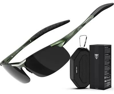 Imagen del producto de Gafas de sol para hombre, lentes polarizadas, montura de metal de aleación de aluminio y magnesio, color verde oscuro/gris