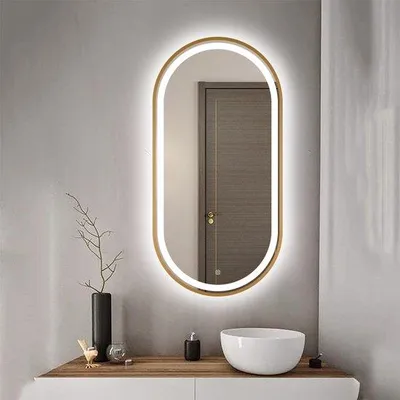 Immagine prodotto di Specchio da bagno FENOMÉ Tokio - 75 × 100 cm, illuminazione LED e riscaldamento dello specchio - Oro