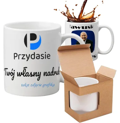 Zdjęcie produktu dla Kubek z twoim własnym nadrukiem logo napisem zdjęciem 330 ml ceramiczny personalizowany pudełko gratis
