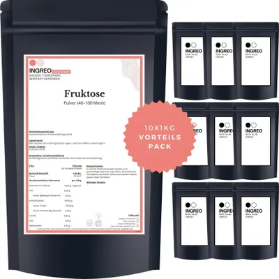 Produktbild von Fruktose Pulver (40-100 Mesh) – 10kg (10X1kg)