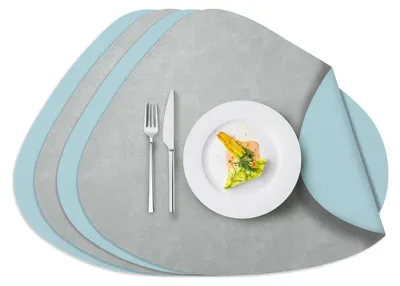 Platzset aus PU-Leder, 4er Set, oval, 34x42,5 cm, hellgrau/hellblau
