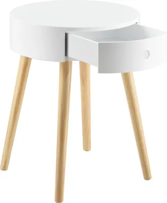Obrázok produktu pre In And OutdoorMatch Nočný stolík Roderick - 50x38x38 cm - S 1 zásuvkou - Biely - MDF a borovica - Moderný dizajn