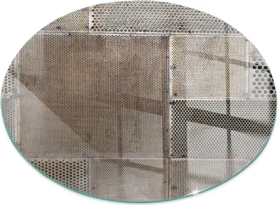 Produktbild von Glasbodenplatte für Fi 100 cm – Kaminofen – Kaminplatte Glas – Schutzglas – Funkenschutzplatte –Glasbodenplatte Feuerfeste – Hitzeschutzplatte – Bodenschutz aus Glas – Muster aus perforiertem Blech