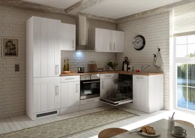 Produktbild von Küche Küchenzeile Winkelküche Landhaus Lärche Weiß Anton 280 x 172 cm Respekta