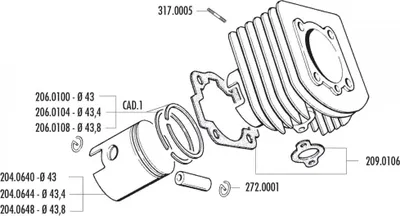 Immagine prodotto di Set pistoni Polini 63cc 43mm per Piaggio, Vespa AL, ALX, NLX, Vespino