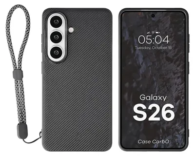 Produktbild von Hülle mit Handgelenkband für Galaxy S26, Bizon Case CarbO, Schwarz