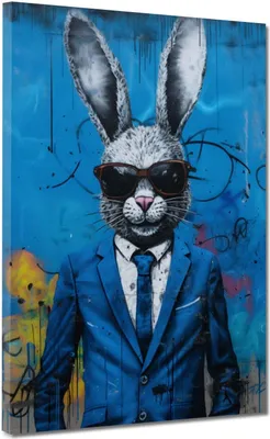 Produktbild von Hase im Anzug Pop Art Leinwandbild Wandbild Kunstdruck XL Deko: 120x160x4cm