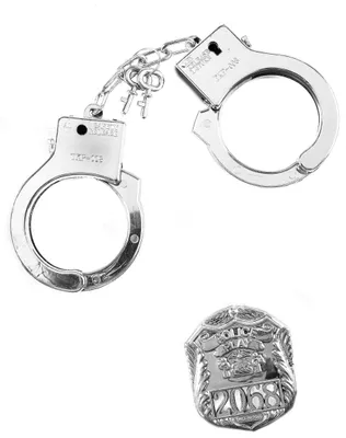 Produktbild von Polizei-Handschellen mit Polizeimarke silber