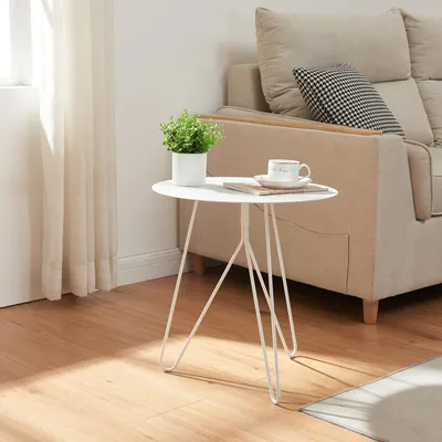 Zdjęcie produktu dla Stolik boczny 'Nopimi' Metalowy okrągły 45 x Ø43 cm Biały, matowy