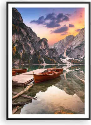 Produktbild von Gerahmtes Poster - Schwarzer Rahmen - Boote Berge See - 70x100 cm - Wand Bild - Wanddeko - Wandbilder - Kunstposter - Wandposter - Bilderrahmen - Bilder - Kunstdruck - P2BPA70x100-4638