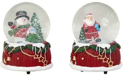 Produktbild von 2 Stück Schneekugeln mit Spieluhr 15cm Weihnachtsmann Schneemann Weihnachtsdeko