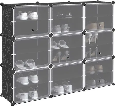 Produktbild von "im Angebot" Regalsystem mit 9 Würfeln und Türen Schwarz PP - Schuhregale CC18403