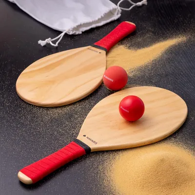 Produktbild von Beach-Tennis-Set mit 2 Bällen und 2 hochwertigen Holz-Racketen - Ideal für Strand, Garten oder Park