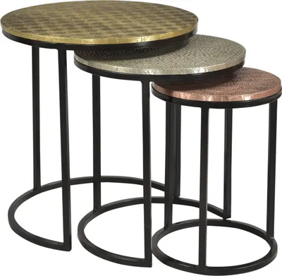 Produktbild von SIT Möbel Beistelltisch 3er Set | B 45 x T 45 x H 49 cm | Platten Messing, Weißmetall, Kupfer / Gestell antikschwarz | 01053-10 | Serie THIS & THAT